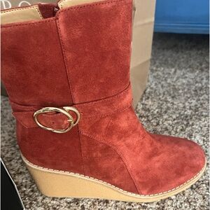 Brand new.  Never worn.  Rust suede ankle booties. Talbots